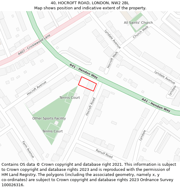 40, HOCROFT ROAD, LONDON, NW2 2BL: Location map and indicative extent of plot