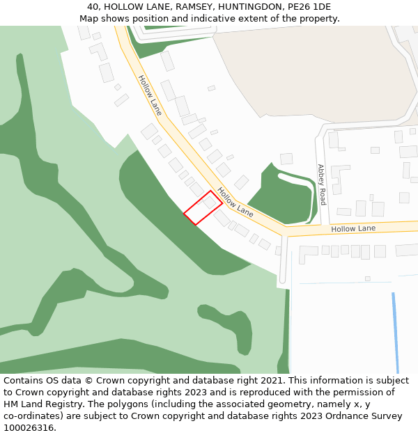 40, HOLLOW LANE, RAMSEY, HUNTINGDON, PE26 1DE: Location map and indicative extent of plot