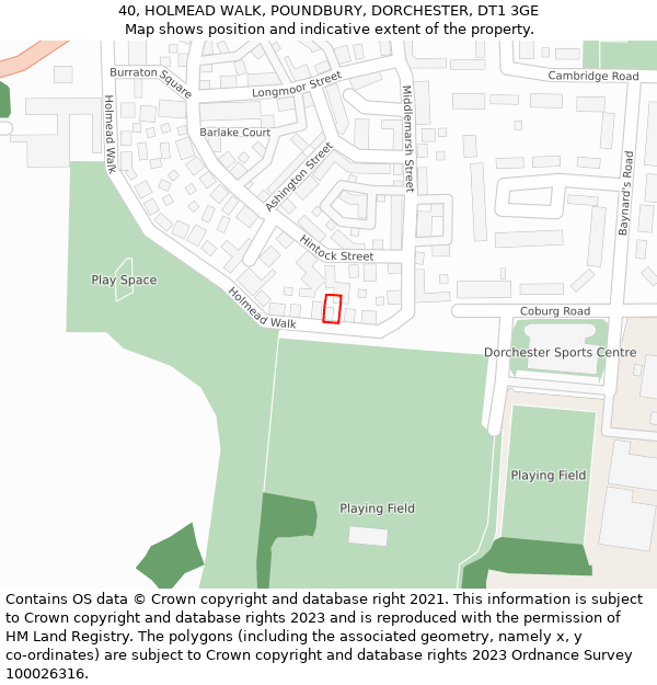 40, HOLMEAD WALK, POUNDBURY, DORCHESTER, DT1 3GE: Location map and indicative extent of plot