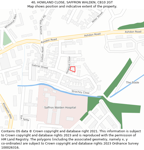 40, HOWLAND CLOSE, SAFFRON WALDEN, CB10 2GT: Location map and indicative extent of plot