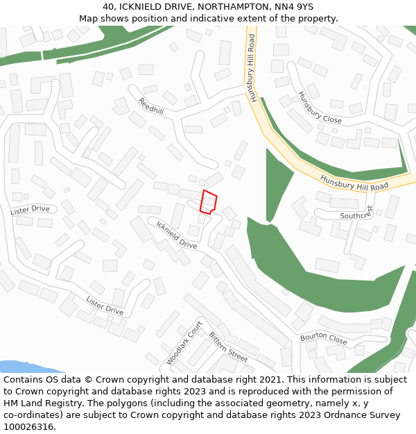 40, ICKNIELD DRIVE, NORTHAMPTON, NN4 9YS: Location map and indicative extent of plot