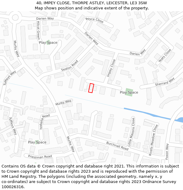 40, IMPEY CLOSE, THORPE ASTLEY, LEICESTER, LE3 3SW: Location map and indicative extent of plot