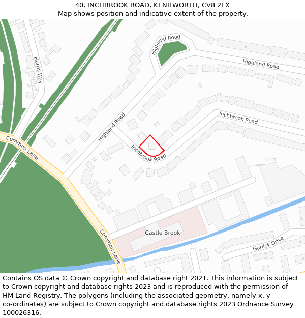 40, INCHBROOK ROAD, KENILWORTH, CV8 2EX: Location map and indicative extent of plot