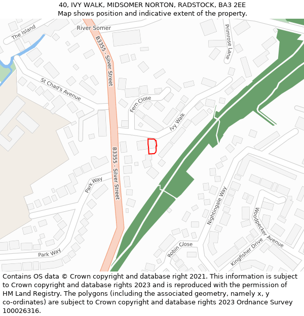 40, IVY WALK, MIDSOMER NORTON, RADSTOCK, BA3 2EE: Location map and indicative extent of plot