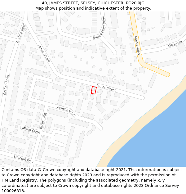 40, JAMES STREET, SELSEY, CHICHESTER, PO20 0JG: Location map and indicative extent of plot