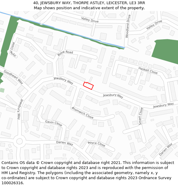 40, JEWSBURY WAY, THORPE ASTLEY, LEICESTER, LE3 3RR: Location map and indicative extent of plot