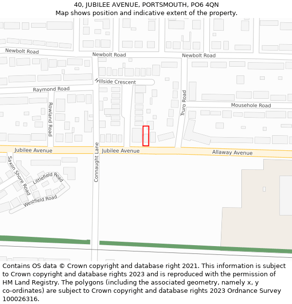 40, JUBILEE AVENUE, PORTSMOUTH, PO6 4QN: Location map and indicative extent of plot