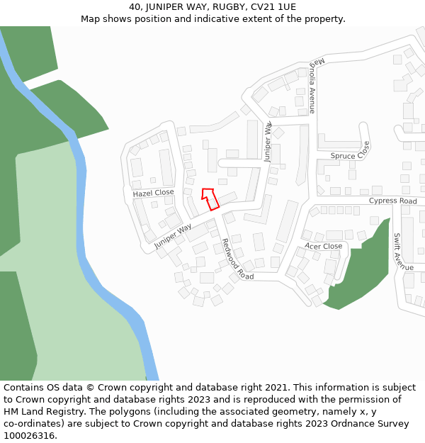 40, JUNIPER WAY, RUGBY, CV21 1UE: Location map and indicative extent of plot