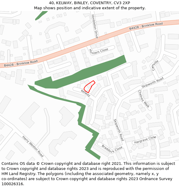 40, KELWAY, BINLEY, COVENTRY, CV3 2XP: Location map and indicative extent of plot