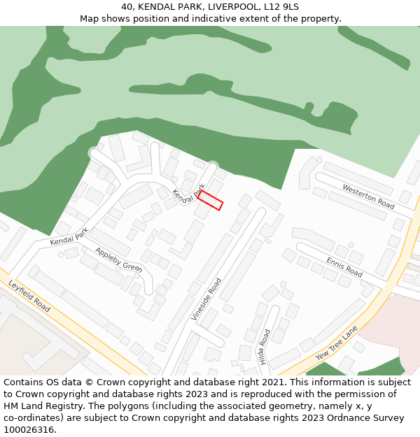 40, KENDAL PARK, LIVERPOOL, L12 9LS: Location map and indicative extent of plot