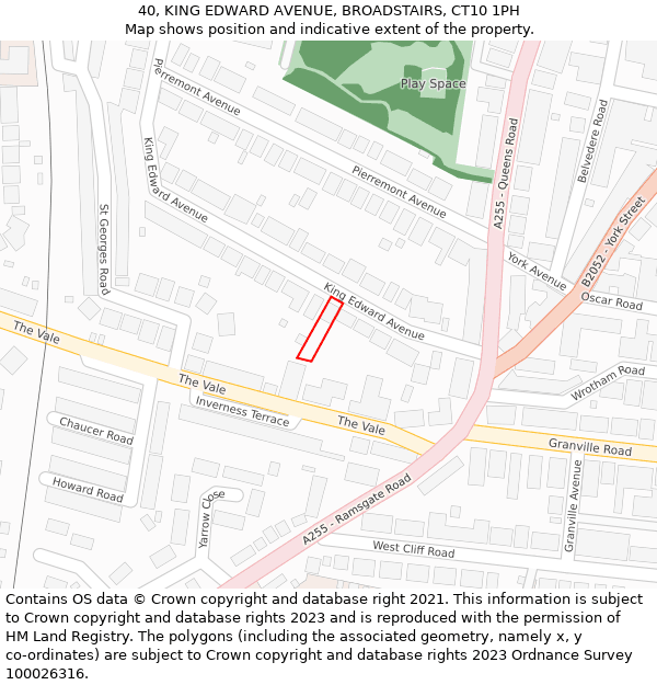 40, KING EDWARD AVENUE, BROADSTAIRS, CT10 1PH: Location map and indicative extent of plot