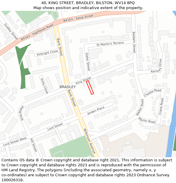 40, KING STREET, BRADLEY, BILSTON, WV14 8PQ: Location map and indicative extent of plot