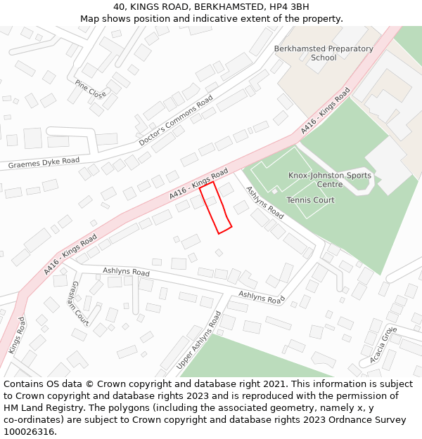 40, KINGS ROAD, BERKHAMSTED, HP4 3BH: Location map and indicative extent of plot