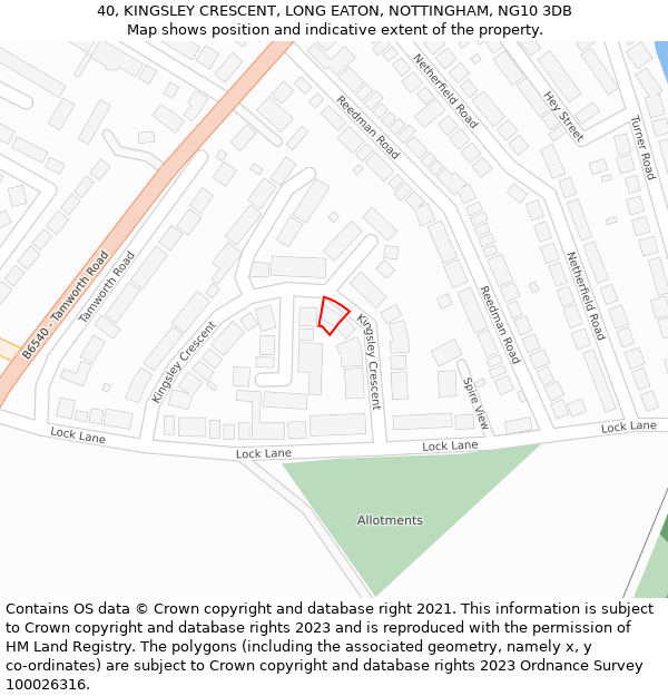 40, KINGSLEY CRESCENT, LONG EATON, NOTTINGHAM, NG10 3DB: Location map and indicative extent of plot