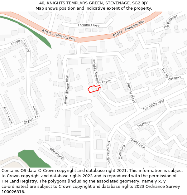 40, KNIGHTS TEMPLARS GREEN, STEVENAGE, SG2 0JY: Location map and indicative extent of plot