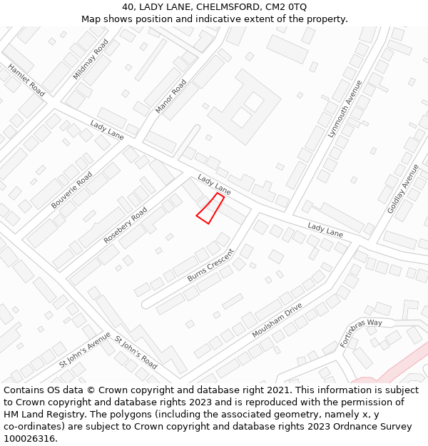 40, LADY LANE, CHELMSFORD, CM2 0TQ: Location map and indicative extent of plot