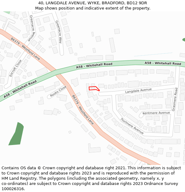 40, LANGDALE AVENUE, WYKE, BRADFORD, BD12 9DR: Location map and indicative extent of plot