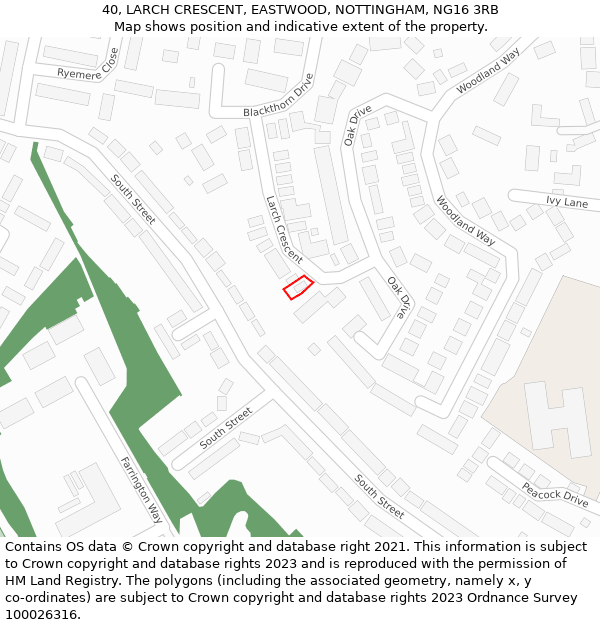 40, LARCH CRESCENT, EASTWOOD, NOTTINGHAM, NG16 3RB: Location map and indicative extent of plot