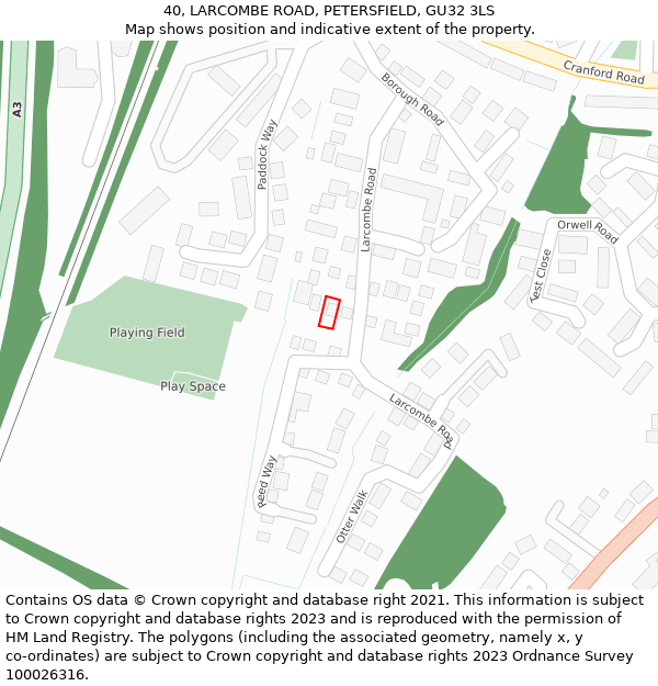 40, LARCOMBE ROAD, PETERSFIELD, GU32 3LS: Location map and indicative extent of plot