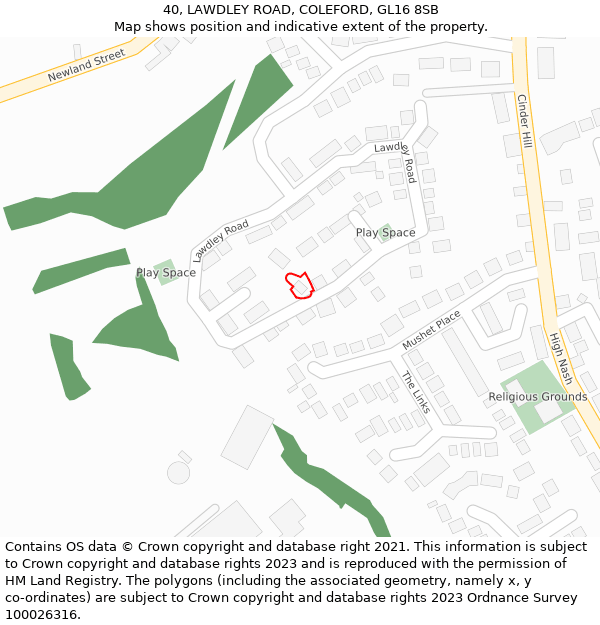 40, LAWDLEY ROAD, COLEFORD, GL16 8SB: Location map and indicative extent of plot