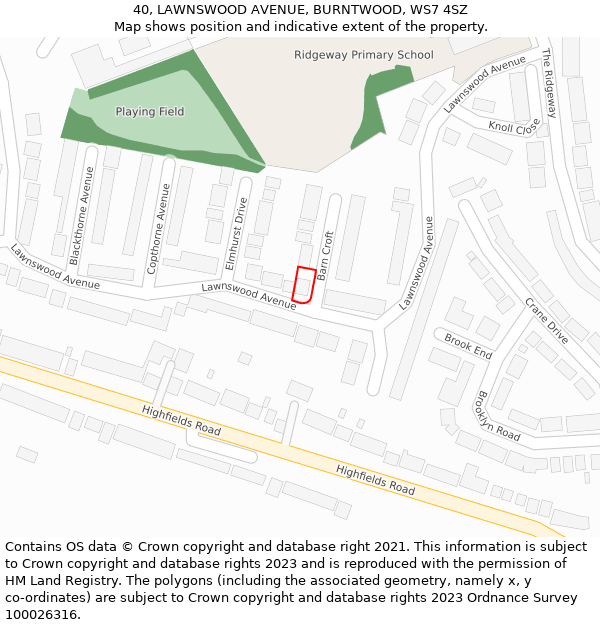 40, LAWNSWOOD AVENUE, BURNTWOOD, WS7 4SZ: Location map and indicative extent of plot