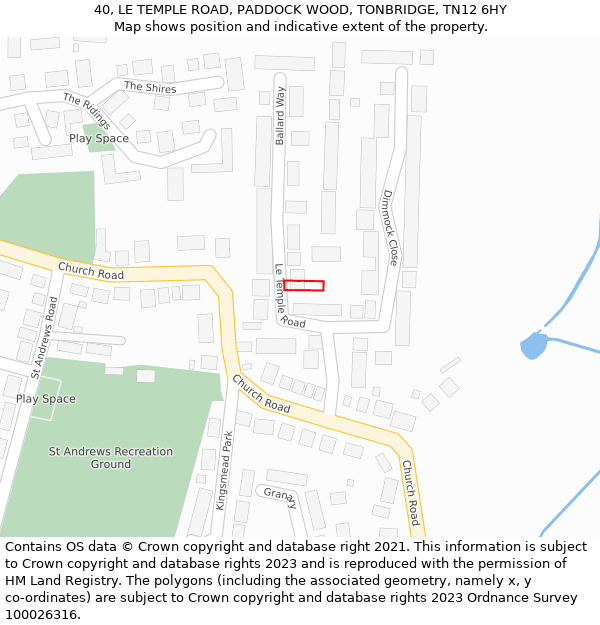 40, LE TEMPLE ROAD, PADDOCK WOOD, TONBRIDGE, TN12 6HY: Location map and indicative extent of plot