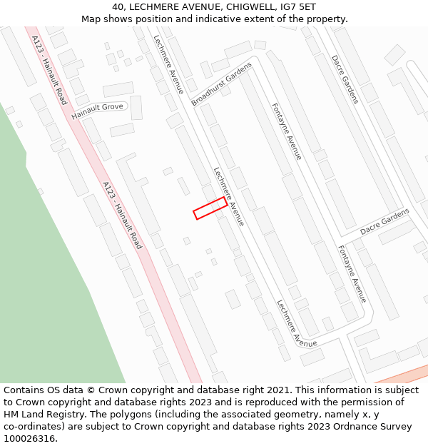 40, LECHMERE AVENUE, CHIGWELL, IG7 5ET: Location map and indicative extent of plot