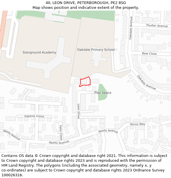 40, LEON DRIVE, PETERBOROUGH, PE2 8SG: Location map and indicative extent of plot