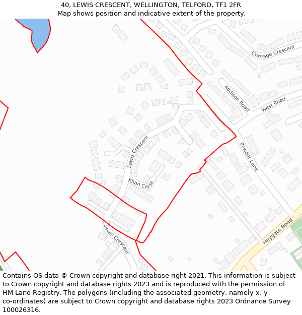 40, LEWIS CRESCENT, WELLINGTON, TELFORD, TF1 2FR: Location map and indicative extent of plot