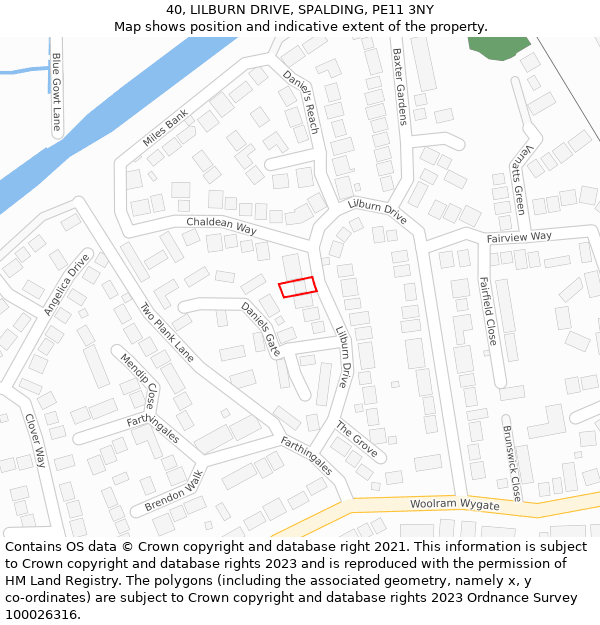 40, LILBURN DRIVE, SPALDING, PE11 3NY: Location map and indicative extent of plot