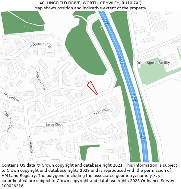 40, LINGFIELD DRIVE, WORTH, CRAWLEY, RH10 7XQ: Location map and indicative extent of plot