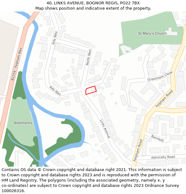 40, LINKS AVENUE, BOGNOR REGIS, PO22 7BX: Location map and indicative extent of plot