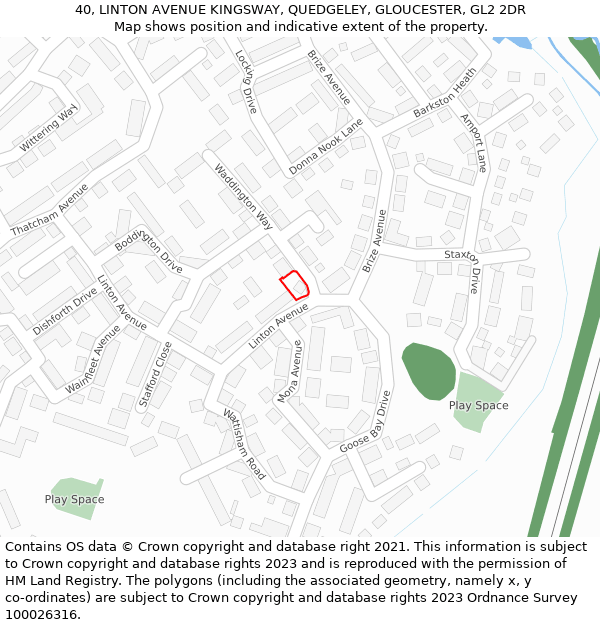 40, LINTON AVENUE KINGSWAY, QUEDGELEY, GLOUCESTER, GL2 2DR: Location map and indicative extent of plot