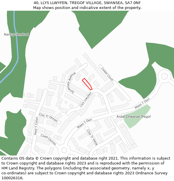 40, LLYS LLWYFEN, TREGOF VILLAGE, SWANSEA, SA7 0NF: Location map and indicative extent of plot