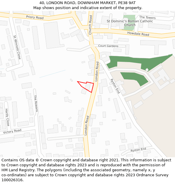 40, LONDON ROAD, DOWNHAM MARKET, PE38 9AT: Location map and indicative extent of plot