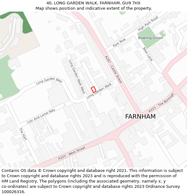 40, LONG GARDEN WALK, FARNHAM, GU9 7HX: Location map and indicative extent of plot