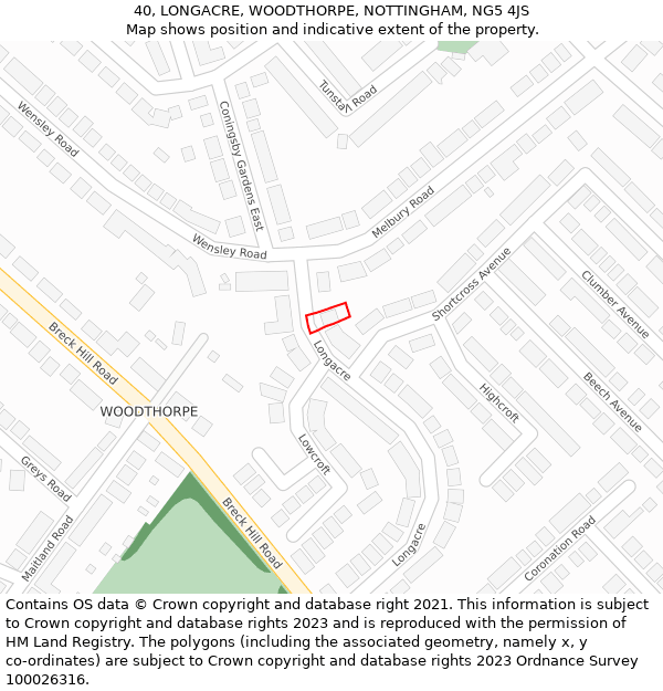 40, LONGACRE, WOODTHORPE, NOTTINGHAM, NG5 4JS: Location map and indicative extent of plot