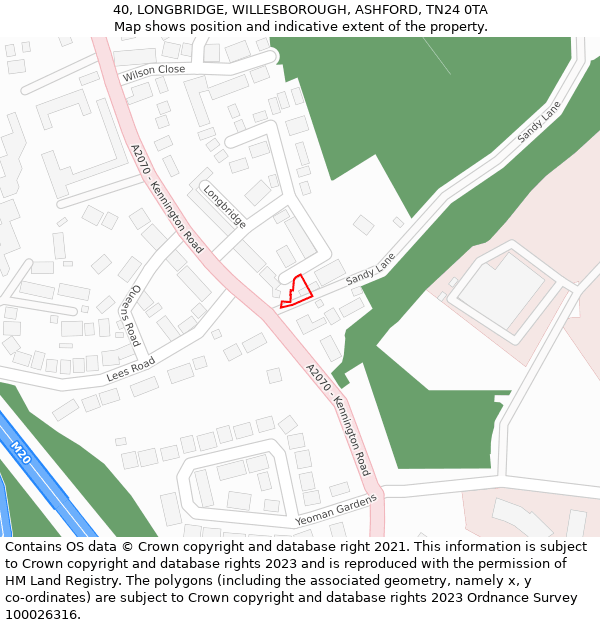 40, LONGBRIDGE, WILLESBOROUGH, ASHFORD, TN24 0TA: Location map and indicative extent of plot