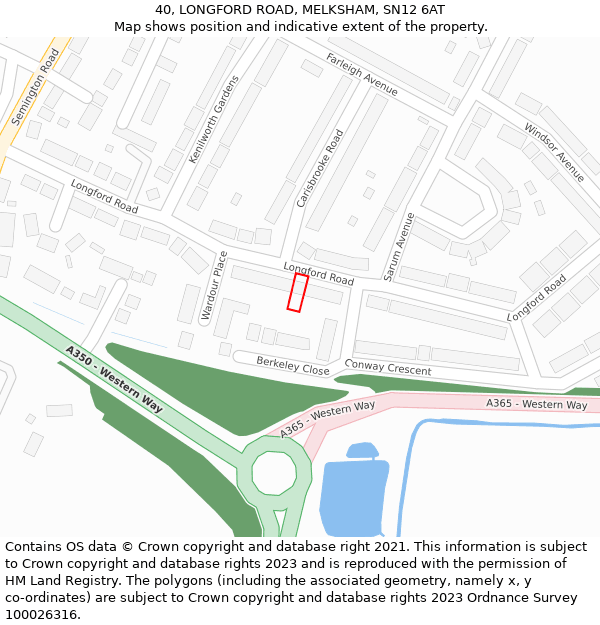 40, LONGFORD ROAD, MELKSHAM, SN12 6AT: Location map and indicative extent of plot