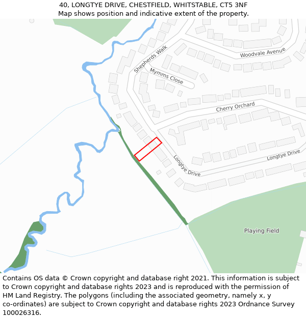 40, LONGTYE DRIVE, CHESTFIELD, WHITSTABLE, CT5 3NF: Location map and indicative extent of plot