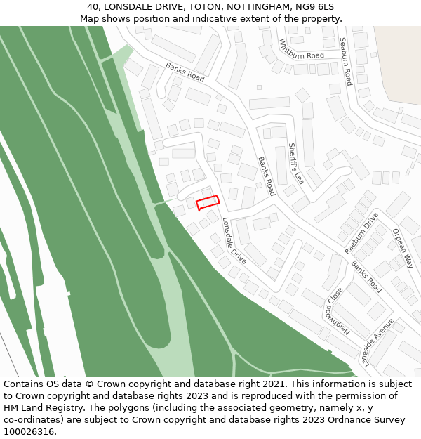 40, LONSDALE DRIVE, TOTON, NOTTINGHAM, NG9 6LS: Location map and indicative extent of plot
