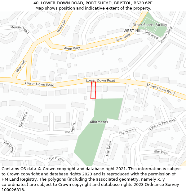 40, LOWER DOWN ROAD, PORTISHEAD, BRISTOL, BS20 6PE: Location map and indicative extent of plot