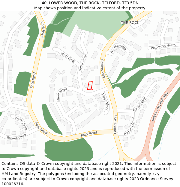 40, LOWER WOOD, THE ROCK, TELFORD, TF3 5DN: Location map and indicative extent of plot