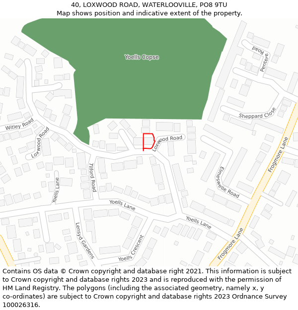 40, LOXWOOD ROAD, WATERLOOVILLE, PO8 9TU: Location map and indicative extent of plot