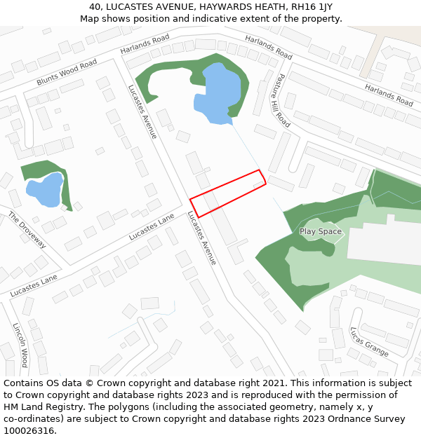 40, LUCASTES AVENUE, HAYWARDS HEATH, RH16 1JY: Location map and indicative extent of plot