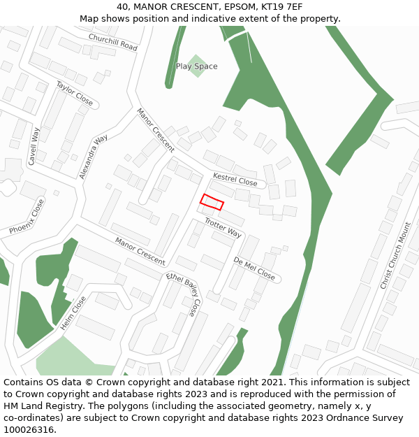 40, MANOR CRESCENT, EPSOM, KT19 7EF: Location map and indicative extent of plot