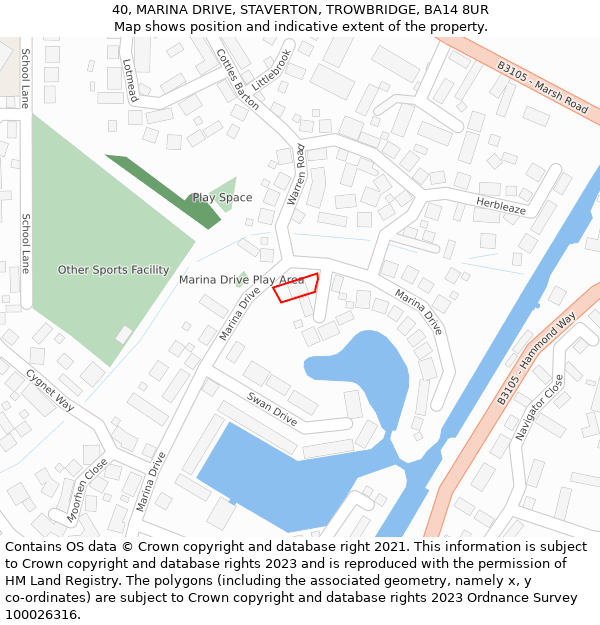 40, MARINA DRIVE, STAVERTON, TROWBRIDGE, BA14 8UR: Location map and indicative extent of plot