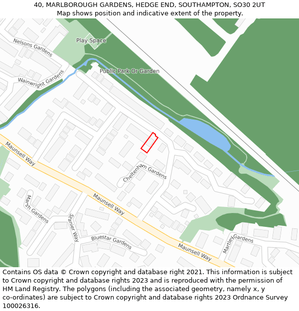 40, MARLBOROUGH GARDENS, HEDGE END, SOUTHAMPTON, SO30 2UT: Location map and indicative extent of plot