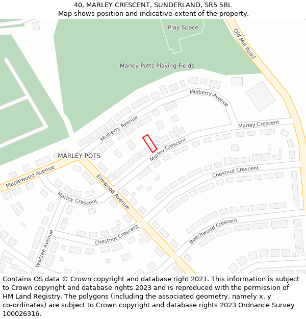 40, MARLEY CRESCENT, SUNDERLAND, SR5 5BL: Location map and indicative extent of plot