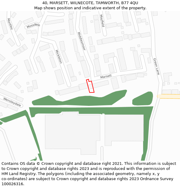 40, MARSETT, WILNECOTE, TAMWORTH, B77 4QU: Location map and indicative extent of plot